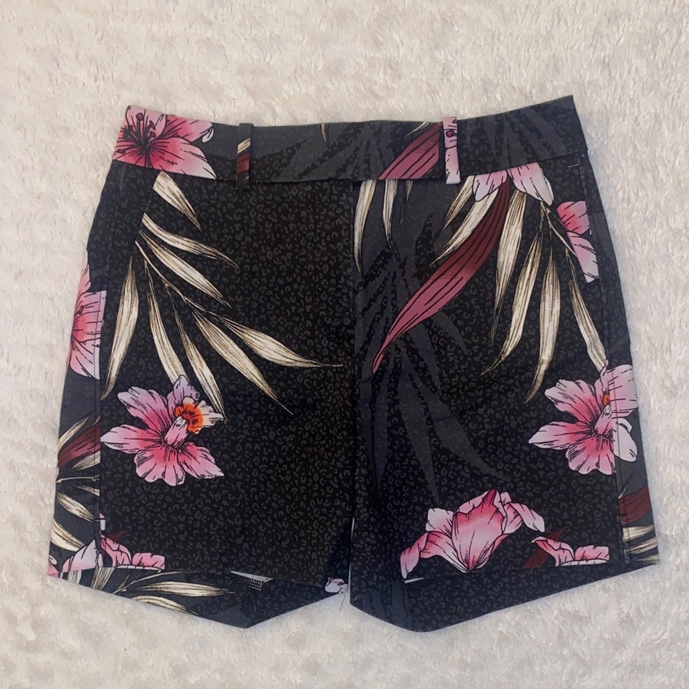 White House Black Market Floral Black and Pink Shorts